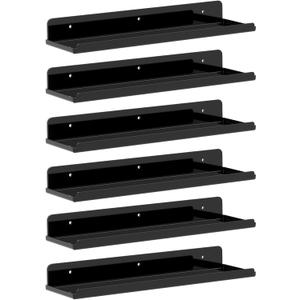 Lifewit Floating Shelves for Wall, 6 Pack Black Acrylic Shelf 15" Room Decor for Bookcase/Vinyl Record Display/Photo/Picture in Bedroom, Living Room, Bathroom, Kitchen Storage and Organization