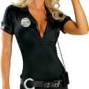 Cuteshower Women's Police Uniform Cop Halloween Costume with Handcuffs (Large, Black)