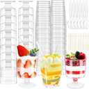 200 Pack Mini Dessert Cups with Spoons and Toothpicks, Clear Plastic Dessert Parfait Cup, Square Dessert Glasse Round Goblet for Parties, Ice Cream, Fruit, Cake, Pudding(5 OZ)