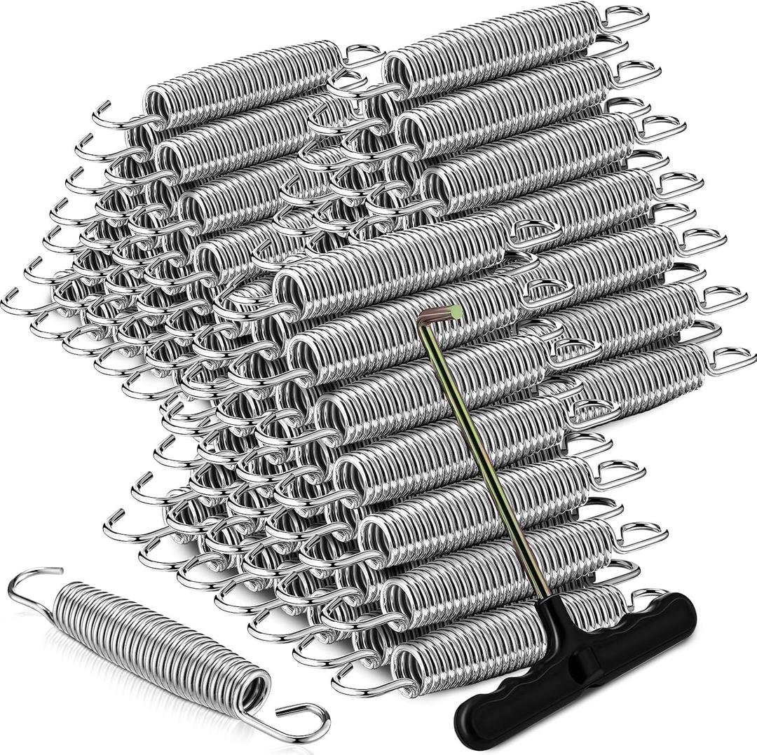 Tudomro 96 Pcs Trampoline Springs 5.5 Inch Bulk Heavy Duty Stainless Steel Replacement Trampoline Springs with T-Hook Weather Resistant Metal Pulling Tool Accessories