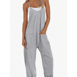 AUSELILY Womens Summer Jumpsuit 2026 Casaul Sleeveless Adjustable Spaghetti Straps Wide Leg Rompers with Pockets New Grey, XL