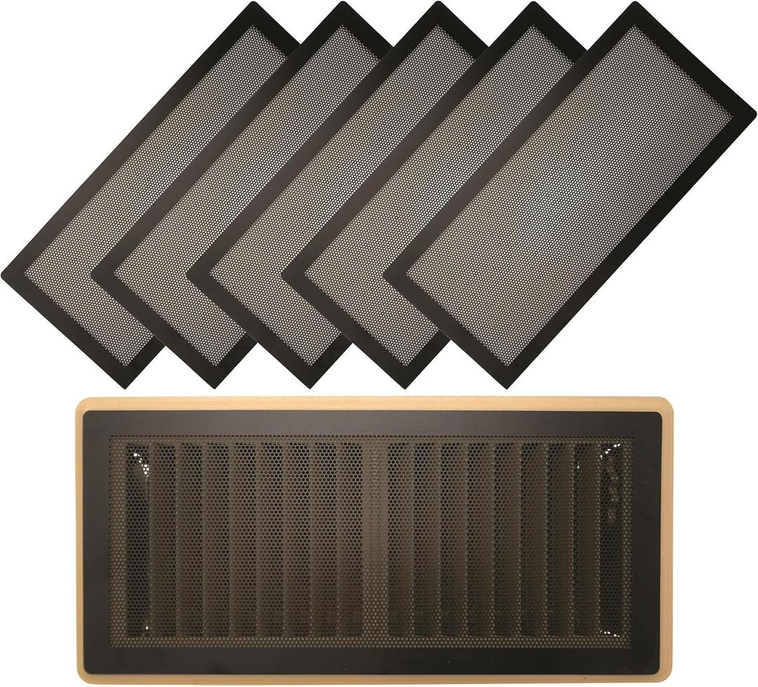 MODERN WAVE - Extra Strong Magnetic Air Vent Screen Cover for Floor 5-Pack (5'' x 11'', Black)