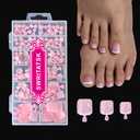 Toe Nail Tips,Square Toe Nail Press Ons Toe Nails,French Press On Toenails For Women,120Pcs Press On Toe Nails,12 Size French Pink Wearable Full Cover Fake Toenails, False Gel Toe Nails