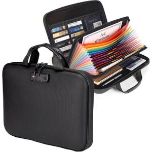 Calenzana Fireproof Document Boxes with TSA Lock, Upgraded 16 Pockets FireproofWater Resistant File Organizer, Hard-Shell Safe Box for Important Certificates, Passport, Laptop