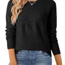 SHEWIN Sweaters for Women Crochet Long Sleeve Crew Neck Sweater Lightweight Shirts Tops Fall Fashion 2025 (Black, M)