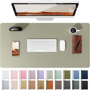 YSAGi Leather Desk Pad Protector, Office Desk Mat, Large Mouse Pad, Non-Slip PU Leather Desk Blotter, Laptop Desk Pad, Waterproof Desk Writing Pad for Office and Home (Olive Beige, 35.4" x 17")