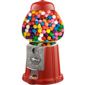 Vintage Gumball Machine - 11-Inch Retro-Style, Coin-Operated Cast Metal Vending Machine with Glass Globe and Free Spin by Great Northern Popcorn (Red)