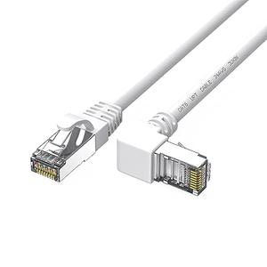 JUXINICE Cat6 Ethernet Cable - White, 90 Degree Right Angle, 10FT, RJ45 LAN, Gigabit Network