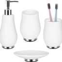 Bathroom Accessories Set 4 Pcs Toothbrush Holder Soap Dispenser Ceramic Bathroom Accessory Set with Toothbrush Cup Soap Dish Tumbler White