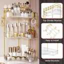 3-Tier Corner Bathroom Counter OrganizerMakeup & Skincare Shelf with Built-in Brush HolderSpace-Saving Bathroom Countertop Organizer for Skincare, Perfume, Cosmetics(Clear)