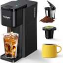 Mini Hot and Iced Coffee Maker Single Serve, for K Cup and Ground, 6 to 14 Oz Brew Sizes, with Recipe Book, for Home, Travel, RV, Office and Dorm, Classic Black (2.0 Version)