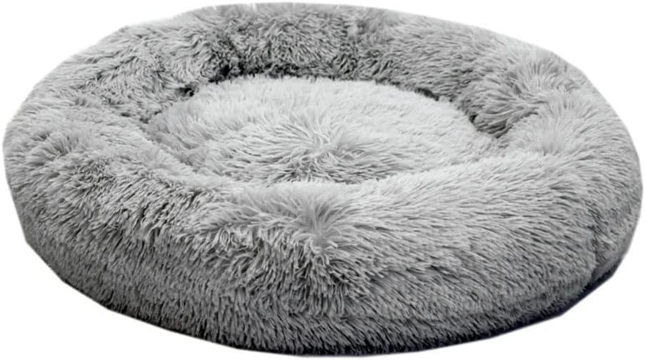 Luxurious Dog & Cat Pets Bed Round Shape | Soft, Fluffy Comfortable, Durable Bed | Polyester Supersoft Velvoa Fabric | Grey Color (Medium) (28" x 4")