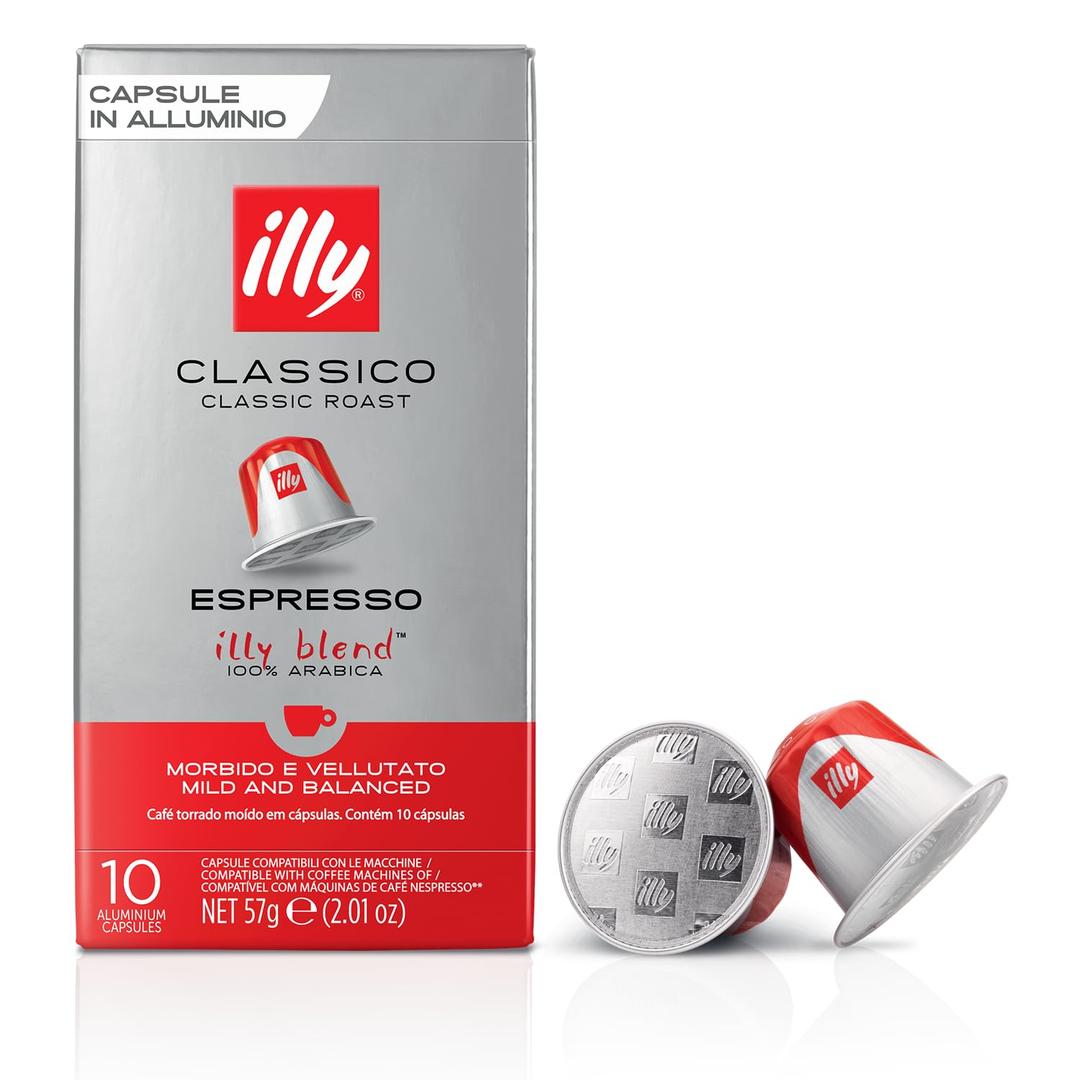 Illy Espresso Compatible Capsules - Single-Serve Coffee Capsules & Pods - Classico Roast - Notes Of Caramel, Orange Blossom & Jasmine Coffee Pods - For Nespresso Coffee Machines  10 Count