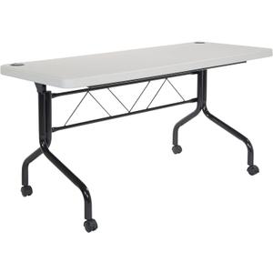 Office Star Resin Multipurpose Flip Training Table with Locking Casters for Home or Office Use, 5 Feet Light Gray