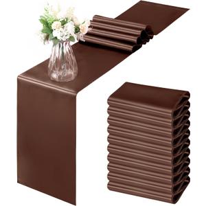 Horbaunal 12 Pack Brown Satin Table Runner 12 x 108 Inch, Smooth Table Runners for Wedding Banquets Birthday Party