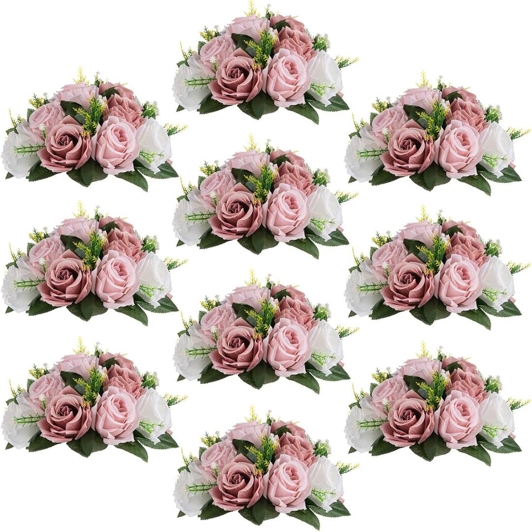 Sziqiqi Flower Centerpieces for Tables Pink Kissing Balls for Wedding - Artificial Floral Arrangement Center Piece Decorations Flores Artificiales para Decoracion (Dusty Pink & White)