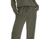 WIHOLL Lounge Sets for Women 2026 V Neck 2 Piece Outfits Airport Wide Leg Pants Matching Set Sweatsuits S