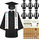3 Sets Matte Graduation Gown Cap Set with 2025 Tassel Stole Certificate Graduation Gifts Bracelet (33, Black)