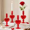4pcs Valentine's Day Candle Holder 7" Heart Glass Taper Candlestick Holder Valentines Heart Candle Stick Vase Decor for Wedding Party Table Centerpiece(Red)