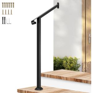 VIVOSUN Outdoor Handrail, 2 Step Stair Handrail, 31.5" x 39" Fits 1 to 2 Steps, Wrought Mattle Iron Stair Railing with Single Curved End for Concrete Steps, Porch Steps, One-Step Assembly, Black