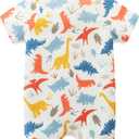 Gender Neutral Baby Clothes Cotton Short Sleeve Pants Double Zipper Footless Coming Home Outfit Boy Girl (6-9 Months, Colorful Dinosaur)