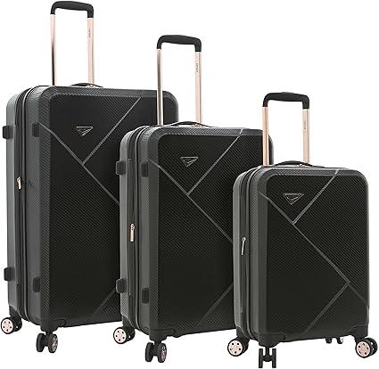 kensie Women's Dawn Hardside Spinner Luggage, Black, 3-Piece Set (20/24/28)