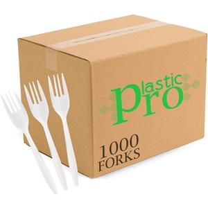 Plasticpro Cutlery Plastic Forks Medium Weight Disposable Silverware (White,1000 Forks)