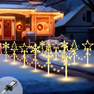 12 Pack Outdoor Snowflake Walkway Lights Plug in Christmas Pathway Lights 8 Modes Xmas Waterproof LED Garden Stake Light for Walkway Porch Yard Lawn(Warm White)