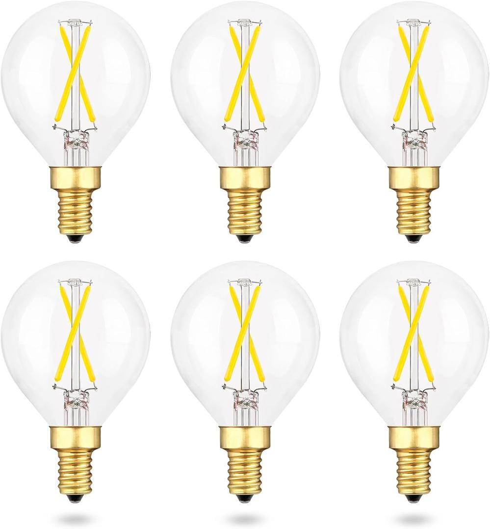 Daylight E12 Ceiling Fan Bulb Dimmable, 2W Globe G16.5 LED Chandelier Bulb, 25Watt Incandescent Bulb Equivalent, 5000K Clear Glass, Small Round Light Bulbs for Pendant Bathroom Vanity Lamp, 6 Pack