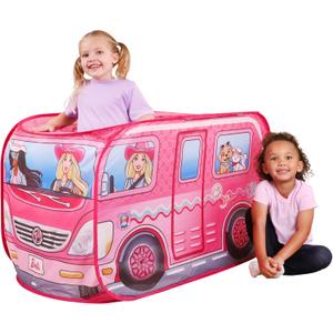 Barbie Coastal Cowgirl Camper Pop-Up Play Tent for Kids Indoor Playhouse with Roll-Up Door & Roof Openings Easy Setup, Folds Flat for Storage Safe for Toddlers & Kids Ages 3+