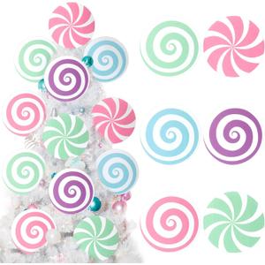 Shellwei 12 Pcs 9.9 Inch Large Pastel Christmas Candy Ornaments Peppermint Lollipop Christmas Tree Picks Pastel Xmas Tree Decorations for Xmas Topper Holiday Party Decor