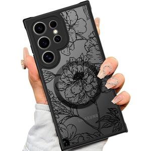 SEXYMOM Magnetic for Samsung Galaxy S24 Ultra Case - Wireless Charging Compatible,Cute Floral Design for Women and Girls,Slim Fit Translucent Matte Phone Case - Blooming Flower