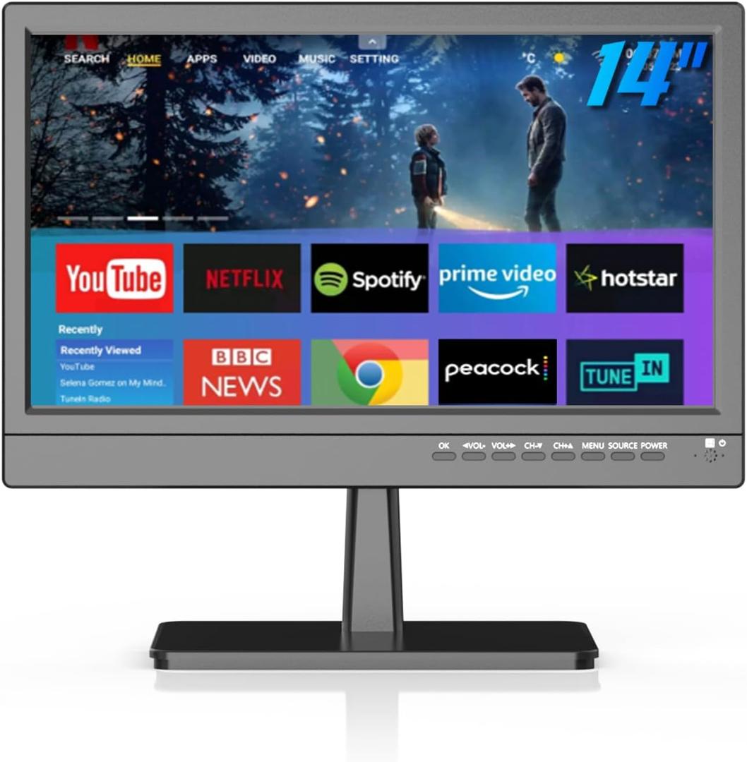 14 inch Small Smart TV Built-in APP, HD Flat Screen Smart TV for Home, Kitchen, RV Camper or On-The-Go Entertainment (Inches, 14)