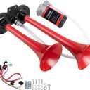 FARBIN Train Horn for Car Super Loud Air Horn 12V 150db Dual Trumpet Truck Horns Kit with Compressor and Button for Any Vehicles Cars Lorries Vans (Red)