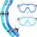 Snorkeling Gear for Adults Kids, Dry-Top Snorkel Set, 180Panoramic Wide View Diving Mask Breathing Freely Snorkel Mask for Snorkeling Scuba Diving Swimming Travel (A19-Blue + Green)