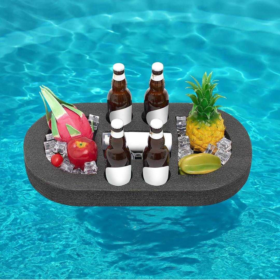 Large Floating Drink Holder Black Floating Refreshment Table Tray Compartment Portable Floating Pool Tray for Swimming Pool Accessories Hot Tub Beach and Party Decor