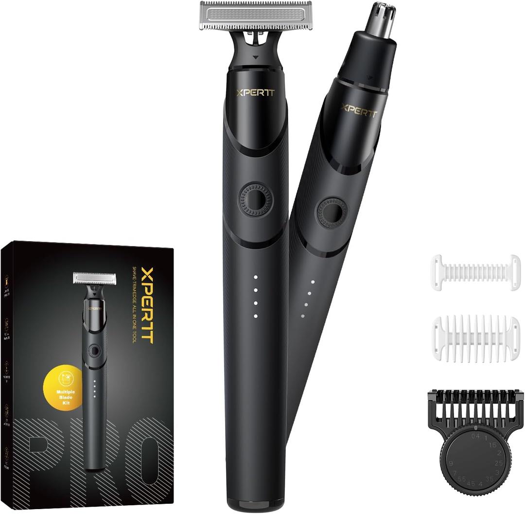 Xpert T Styling Electric Shavers for Face, Beard Trimmer & Body Groomer Kit, Fast Charging Razor with 0.4-9mm Adjustable Comb 2 Body Guards, Portable for Travel Wet/Dry Use Type-C Cordless Black
