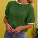 Saodimallsu Womens Puff Short Sleeve Sweater Tops Spring Summer Color Block Ribbed Knit Crew Neck Going Out Shirts (Green, L)