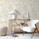 Wallpaper Peel and Stick Floral Wall Paper Removable Waterproof Gray/Yellow/Blue Contact Paper for Bedroom, Bathroom, Home Wall 17.3" x 393.7"