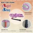 Kids Cowboy Lasso Rope Toy - Adjustable Pre-Tied Roping Rope, 84in Ranch Toy with Handle for Outdoor Pretend Play (Pink and White)