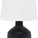 Simple Designs LT2080-BLK Mini Bocksbeutal Concrete Table Desk Lamp with Tapered Drum Fabric White Shade, Black (Pack of 12)