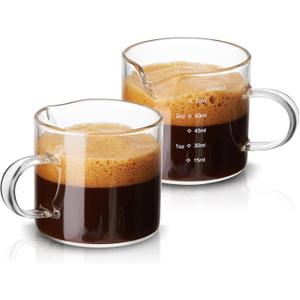 Mfacoy 2 Pack Measuring Cups, 75ML Espresso Cups with Handle, Espresso Shot Glasses with V-Shaped Mouth, Clear Accessories, Milk Frothing Pitcher | with Handle, with V-Shaped Mouth, Accessories