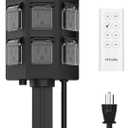 Outdoor Power Strip with 15 FT Extension Cord, 100FT Remote Control, Dusk to Dawn Light Timer Waterproof, 6 Grounded Outlets for Yard, Pool and Garden, ETL Listed, 2 Packs