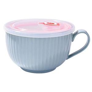 BOSILI Ceramic Soup Bowls with Handles Microwave Safe Bowl with Lid Microwavable Soup Mug with Lid Large Soup Cups for Ramen Noodle Cereal
