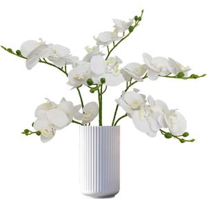 ATFL 6 Pack White Orchid Artificial Flowers Real Touch, 23'' Artificial Fake Faux Silk Orchid Stem Bouquets for Wedding Party Home Garden Decor,Orquideas Artificiales para Decora (6, White)