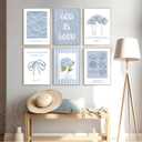 6Pcs Coastal Christian Wall Art Blue Beachy Seashell Bible Verses Wall Decor Pictures Coastal Granddaughter Preppy Aesthetics Posters Prints for Bedroom Dorm Apartment Unframed (16L x 12W)