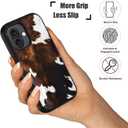 Designed for iPhone 16 Case, Military Grade Heavy Duty 3-Layer Shockproof Drop Phone Protective Cover for iPhone 16 (2024) 6.1 inch, Brown Cow Print