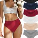 Sosusu Seamless Underwear for Women Cotton Thongs High Waisted Soft Breathable No Show Panties Invisible Stretch 6 Pack (Large)