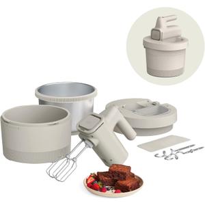 bella 3.5 Qt Hand & Stand Mixer, 2 in 1 Electric Mixer with Bowl, Dough Hook, Whisk & Egg Beater, Multifunctional Handheld Mixer for Baking, 200 Watt, Oatmilk