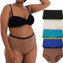 INNERSY Plus Size M-5XL Big Curvy Woman Cotton Underwear High Waist Briefs 5-Pack (4X-Large, Sandy Beach)